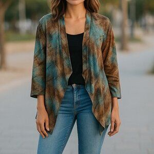 Notations Boho Strechy Layered w 1/2 Ruffle Black Cami 3/4 Sleeve Made in USA 3X